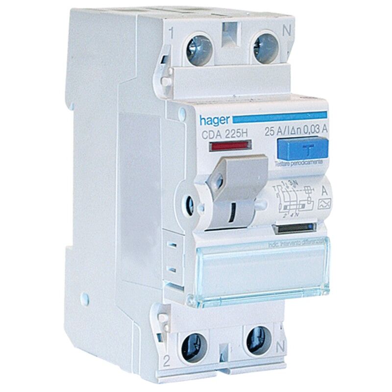 foto del prodotto interruttore differenziale hager puro 2p 25a 30ma a 2 moduli cda225h