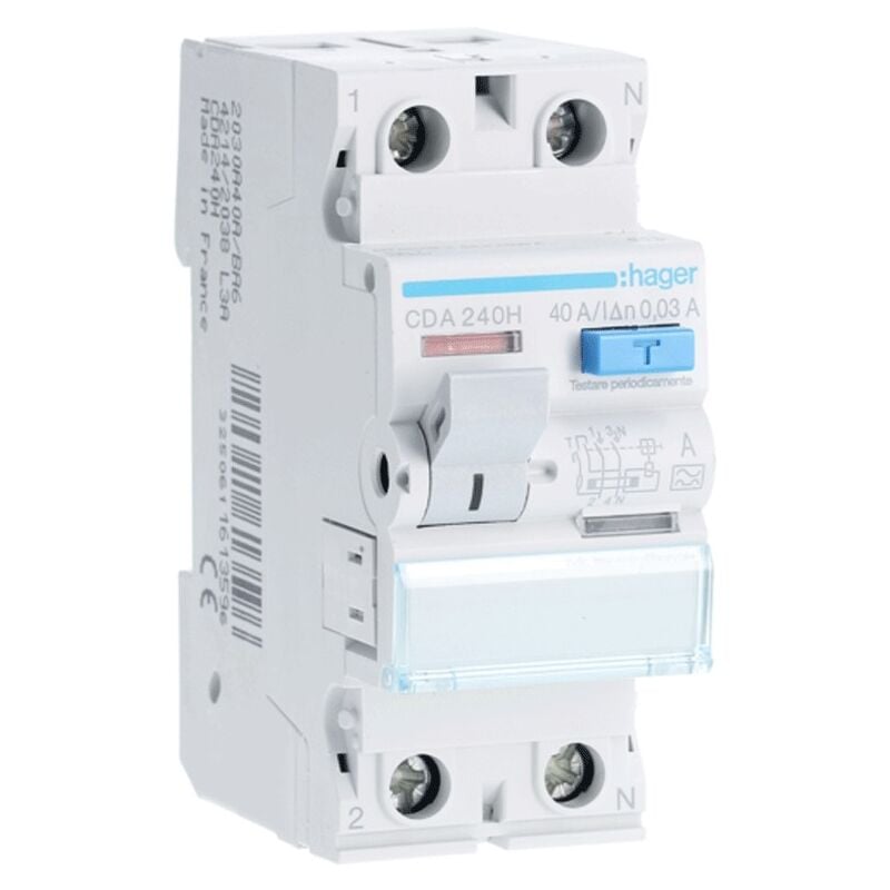 foto del prodotto interruttore differenziale hager puro 2p 40a 30ma a 2 moduli cda240h