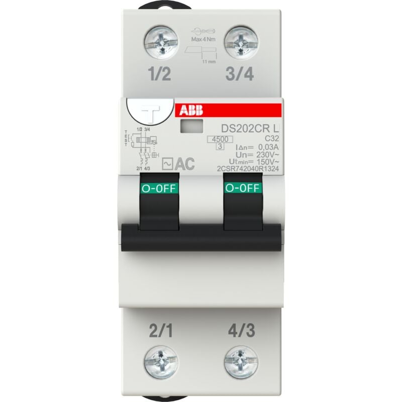 foto del prodotto interruttore differenziale magnetotermico ds202cr l 4,5ka 2p ac c32 30ma abb ds202crlc32ac30