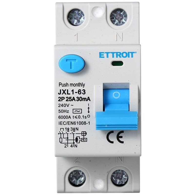 foto del prodotto interruttore differenziale puro 2p 25a 6ka 30ma 220v salvavita differenziale occupa 2 moduli din