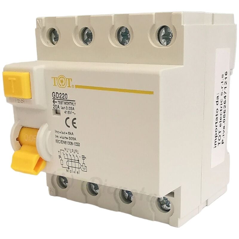 foto del prodotto interruttore differenziale puro trifase neutro 4 moduli din 30ma da 10 a 63a per quadro elettricouadro elettrico 16a