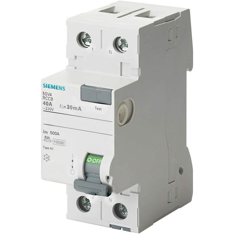 foto del prodotto interruttore differenziale rccb siemens 40a 2p 2m 30ma tipo ac 5sv4314-0