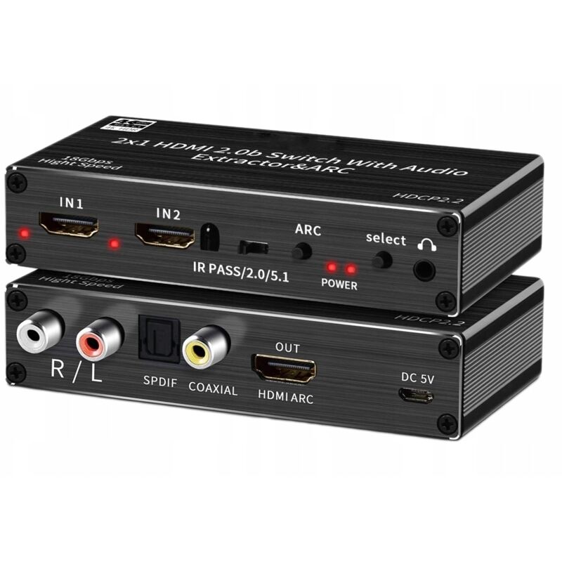 foto del prodotto interruttore hdmi 2.0 2x1 estrattore split spdif 4k