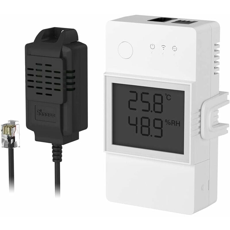 foto del prodotto interruttore intelligente wifi th elite 16a con sensore di temperatura e umidità ths01, controllo remoto tramite app, monitoraggio della temperatura,