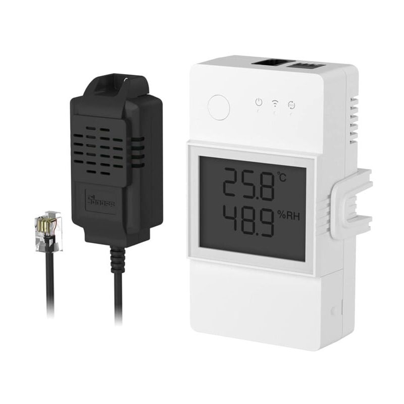 foto del prodotto interruttore intelligente wifi th elite 20a con sensore di temperatura e umidità ths01, controllo remoto tramite app, monitoraggio della temperatura,