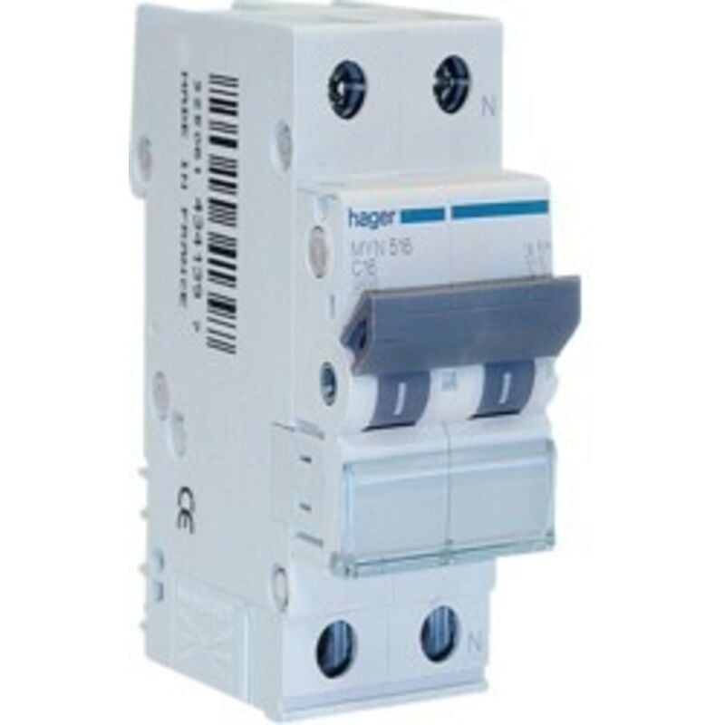foto del prodotto interruttore magnentotermico automatico 1p n 16a 4.5ka c2m hager cod. myn516 