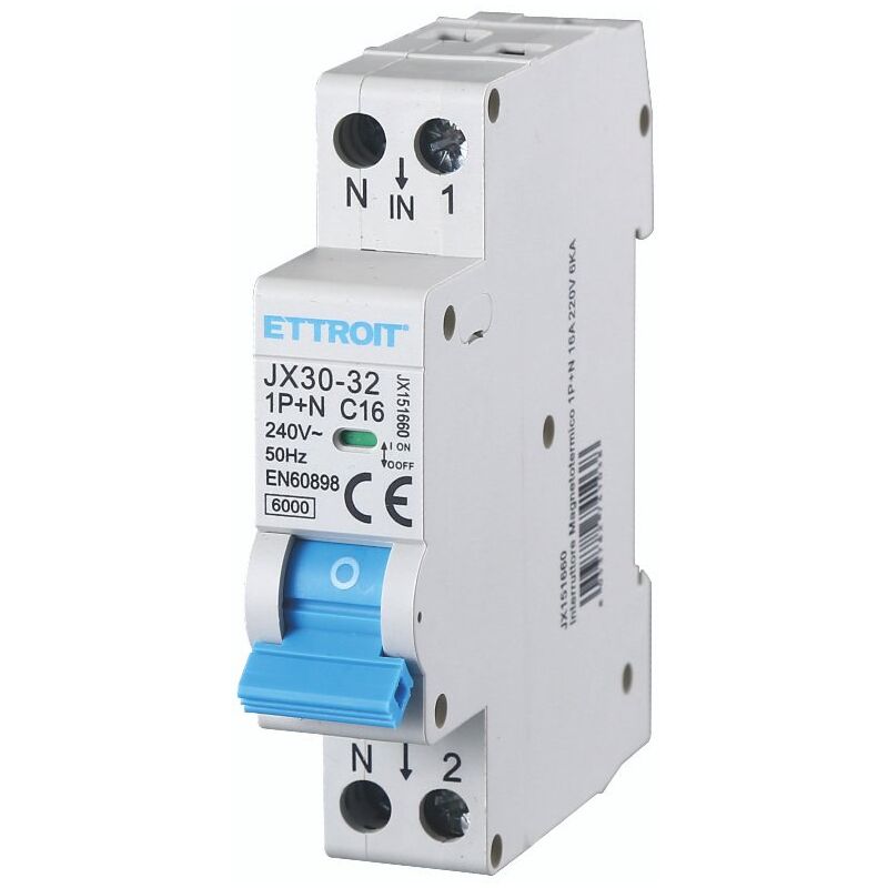 foto del prodotto interruttore magnetotermico 1p n, 1 modulo, 230vac, 16a, curva c, 6ka - ettroit jx151660