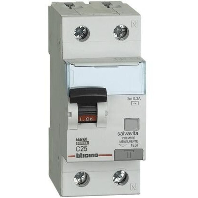 foto del prodotto interruttore magnetotermico ac 1p n 25a 6ka 300ma bticino cod. gn8814ac25 