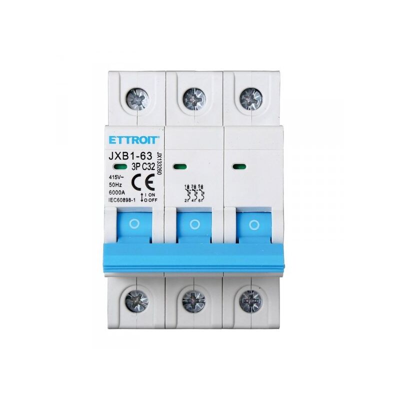 foto del prodotto interruttore magnetotermico automatico 3p 32a 6000a 220v 380v salvavita stotz occupa 3 moduli din ettroit