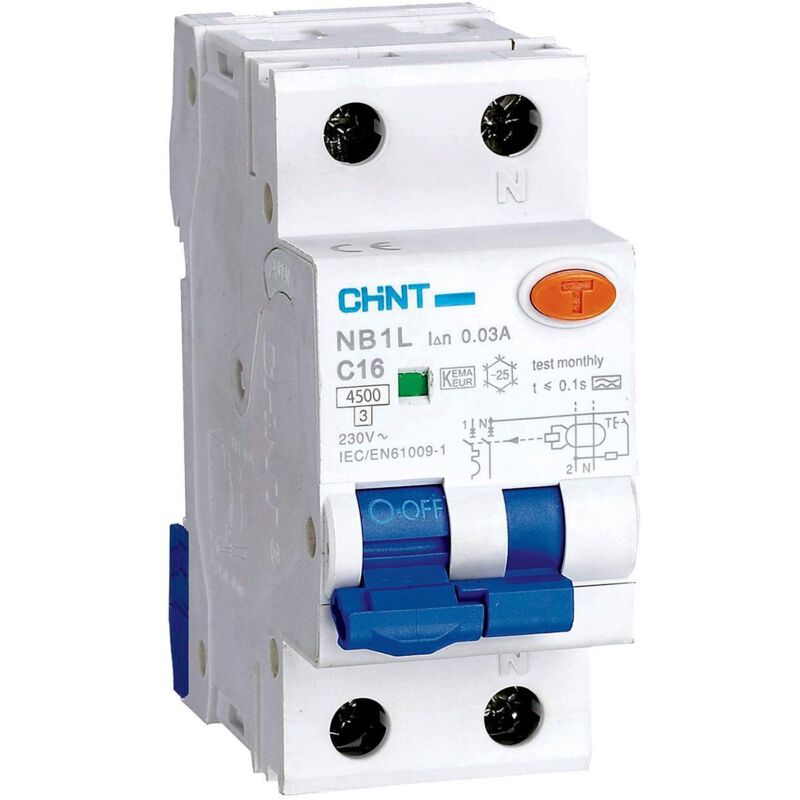foto del prodotto interruttore magnetotermico differenziale 1p n 10a 30ma 4,5ka curva c tipo a nb1l1 c10 1pn 4,5 a30 chint 203333