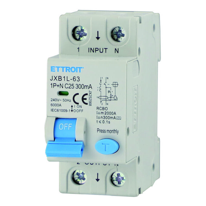 foto del prodotto interruttore magnetotermico differenziale 1p n, 2 moduli, 230vac, 25a, 300ma, 6ka, classe a