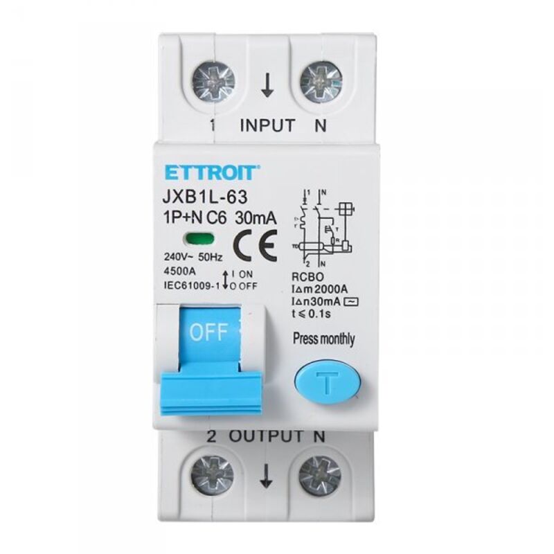 foto del prodotto interruttore magnetotermico differenziale 1p n 6a 4.5ka 30ma 220v occupa 2 moduli din ettroit