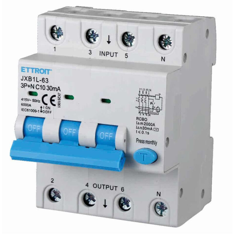 foto del prodotto interruttore magnetotermico differenziale 3p n 10a 6ka 30ma 380v occupa 4 moduli din