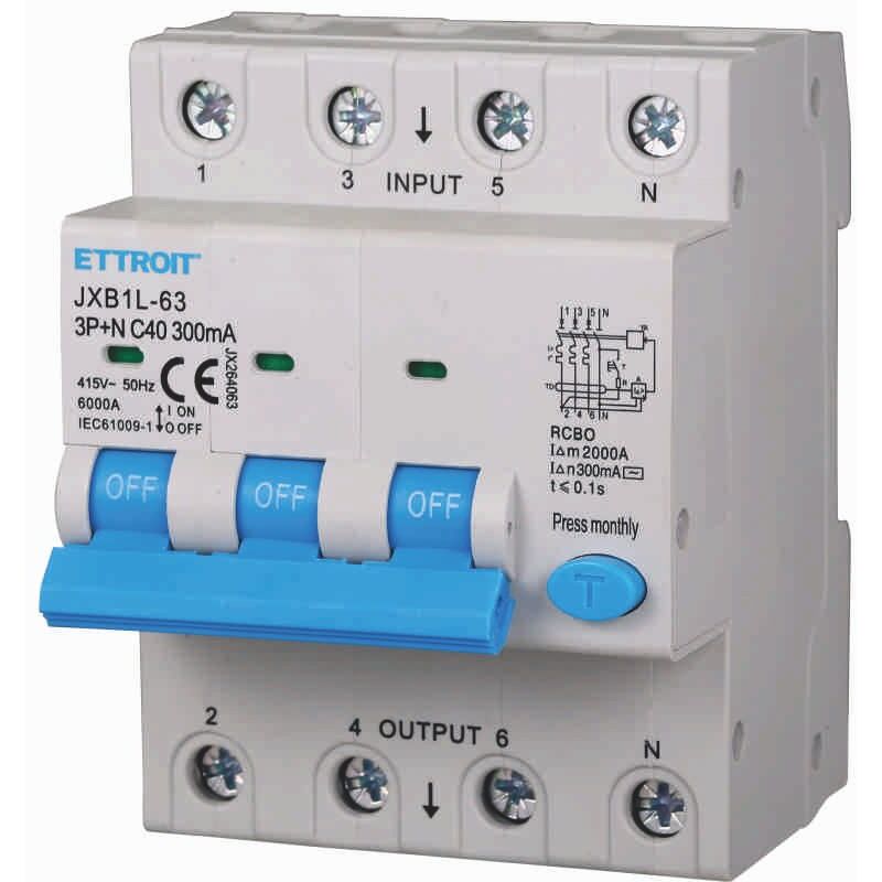 foto del prodotto interruttore magnetotermico differenziale 3p n 40a 6ka 300ma 380v occupa 4 moduli din ettroit