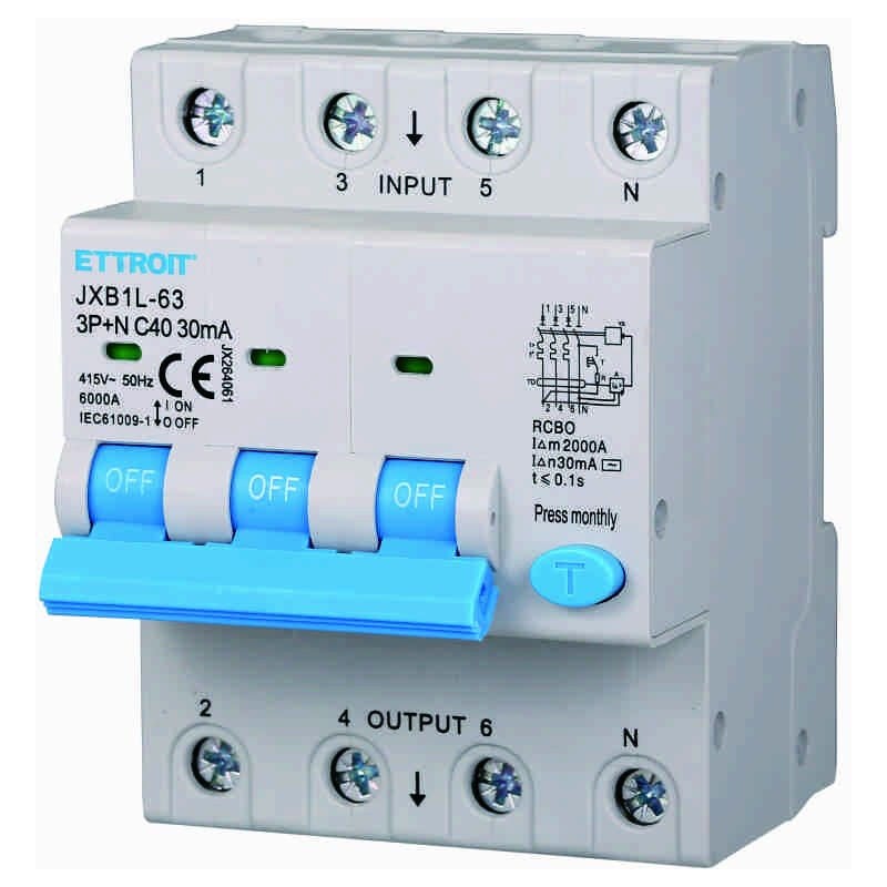 foto del prodotto interruttore magnetotermico differenziale 3p n 40a 6ka 30ma 380v occupa 4 moduli din - ettroit