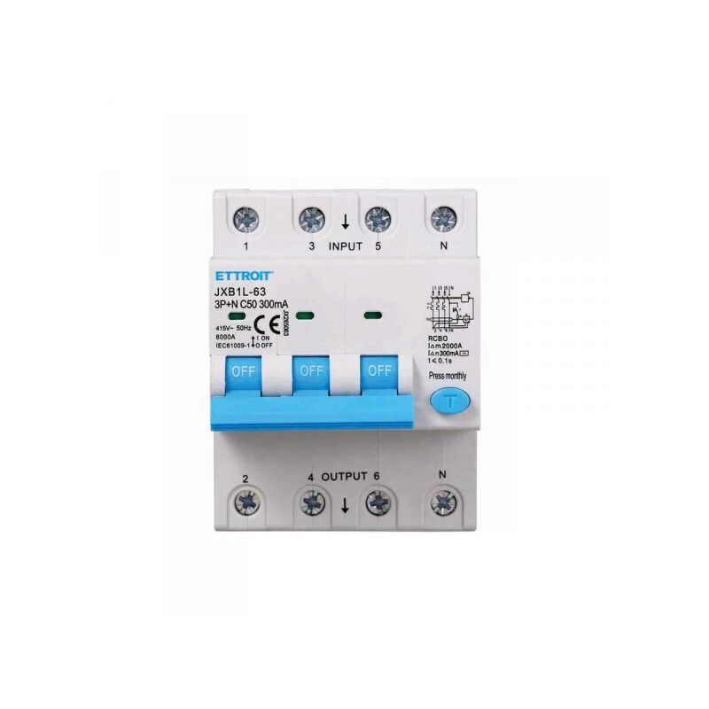 foto del prodotto interruttore magnetotermico differenziale 3p n 50a 6ka 300ma 380v occupa 4 moduli din ettroit