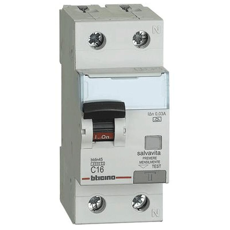 foto del prodotto interruttore magnetotermico differenziale bticino 1p n 16a 30ma tipo ac 4,5ka 2 moduli ga8813ac16
