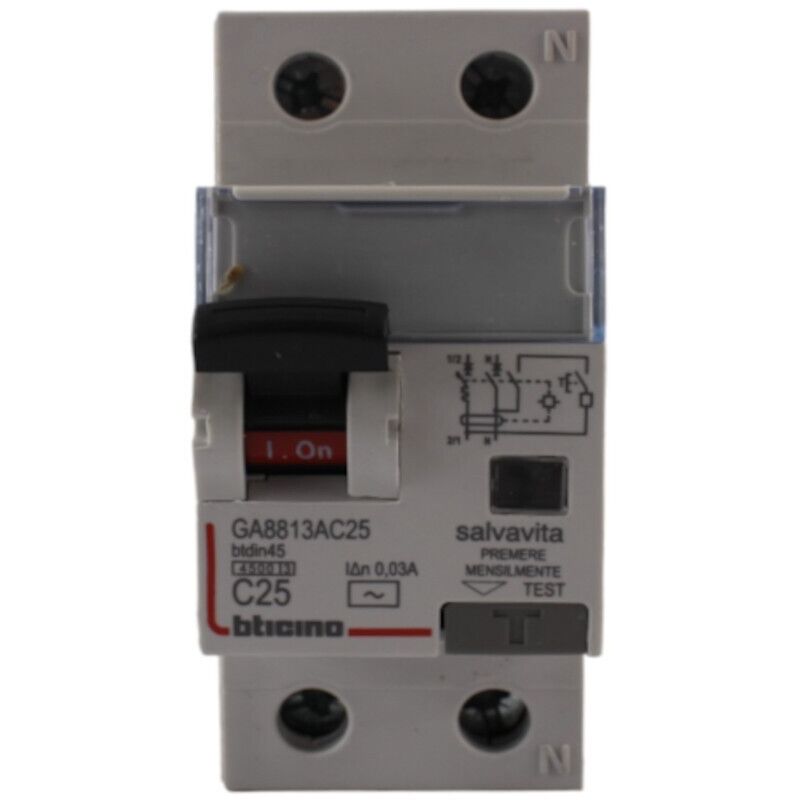 foto del prodotto interruttore magnetotermico differenziale bticino 1p n 25a 30ma tipo ac 4,5ka 2 moduli