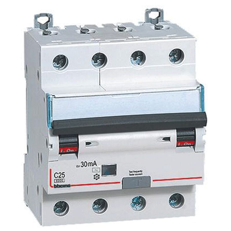 foto del prodotto interruttore magnetotermico differenziale bticino 4p 25a 30ma tipo ac 6ka 4 moduli gn8843ac25
