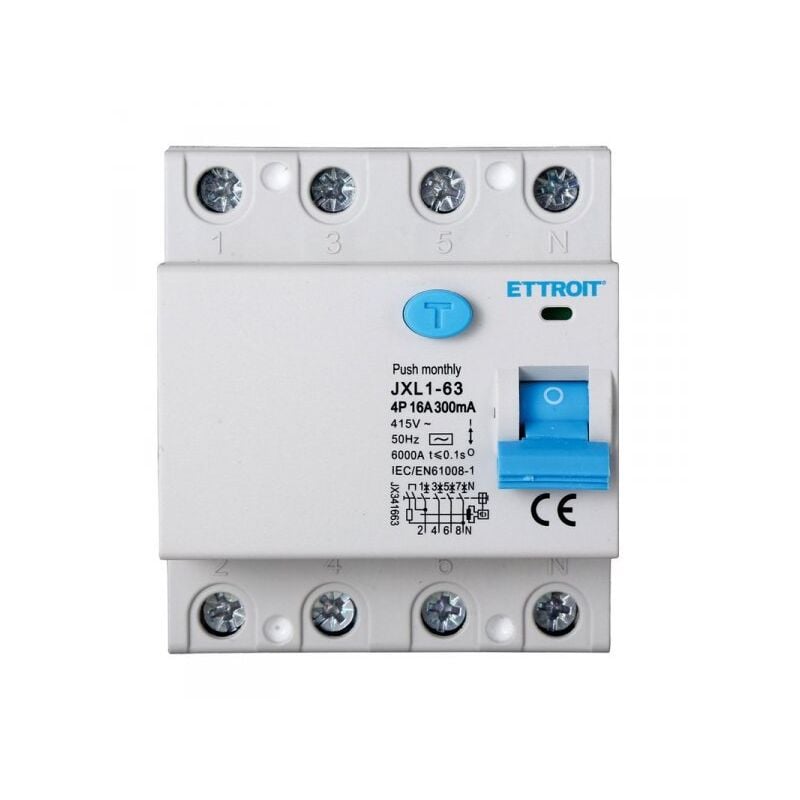 foto del prodotto interruttore magnetotermico differenziale puro salvavita per barra din 4 moduli 4p 16a 415v 300ma 6ka ettroit