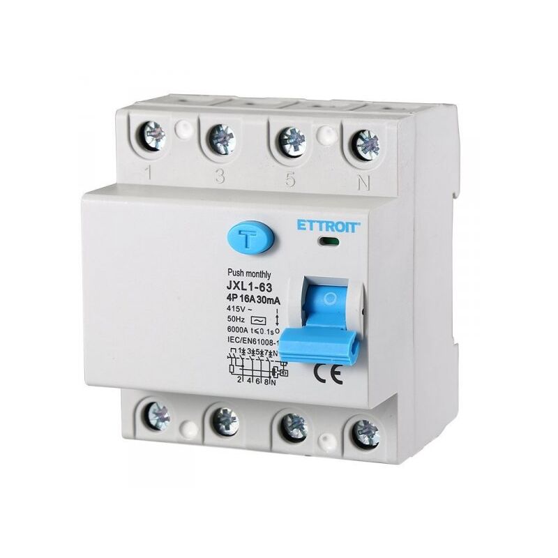 foto del prodotto interruttore magnetotermico differenziale puro salvavita per barra din 4 moduli 4p 16a 415v 30ma 6ka ettroit