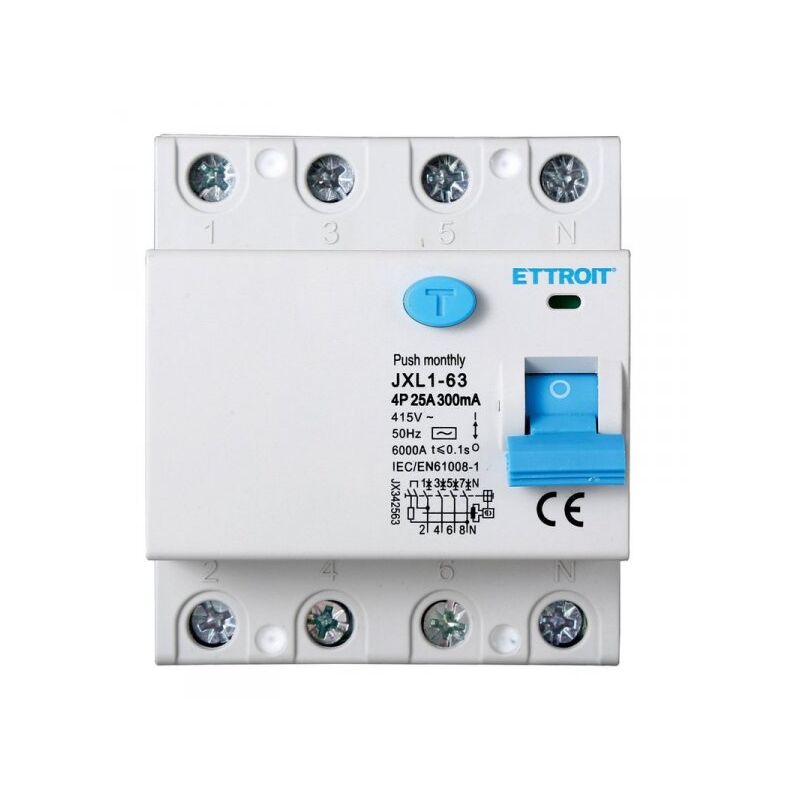 foto del prodotto interruttore magnetotermico differenziale puro salvavita per barra din 4 moduli 4p 25a 415v 300ma 6ka ettroit