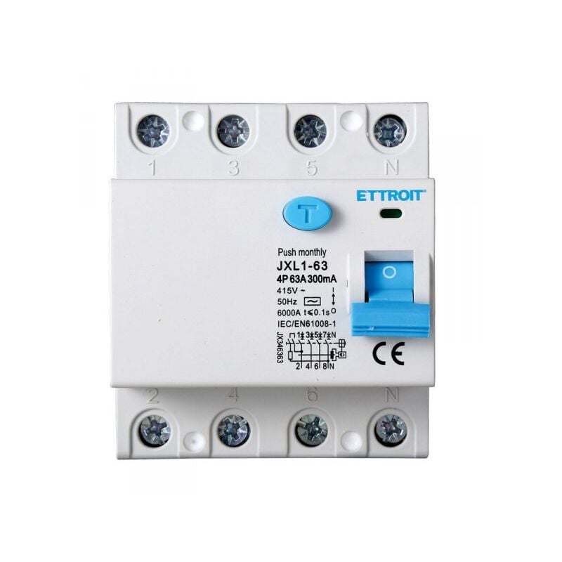 foto del prodotto interruttore magnetotermico differenziale puro salvavita per barra din 4 moduli 4p 63a 415v 300ma 6ka ettroit