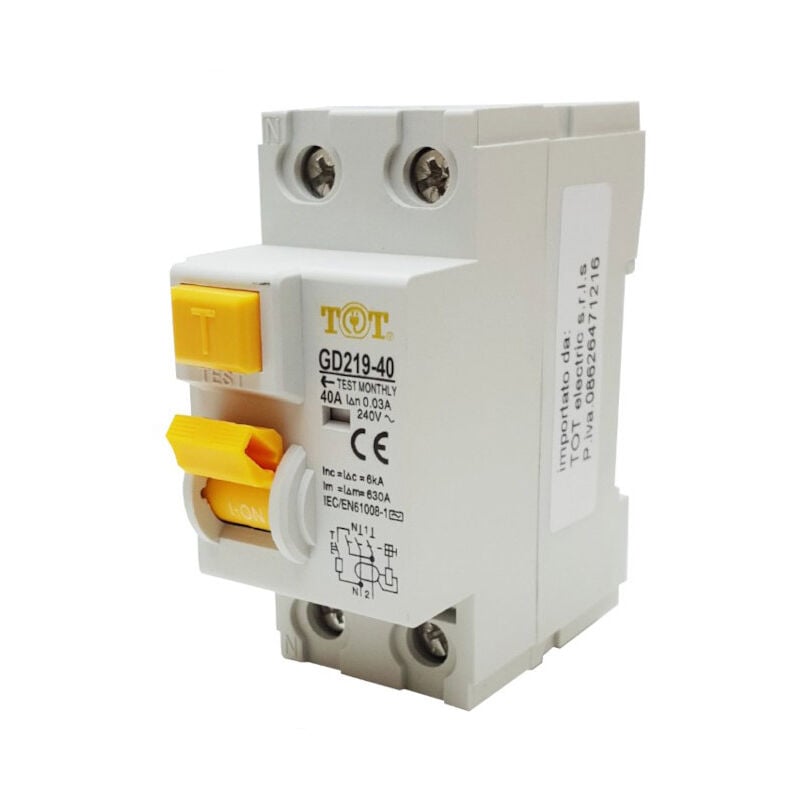 foto del prodotto interruttore magnetotermico differenziale salvavita modulare per quadro elettrico 2 moduli 2p n 6ka 40 ampere
