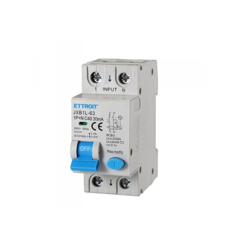 foto del prodotto interruttore magnetotermico differenziale salvavita per barra din 2 moduli 1p n 40a c40 240v 30ma 6ka - ettroit
