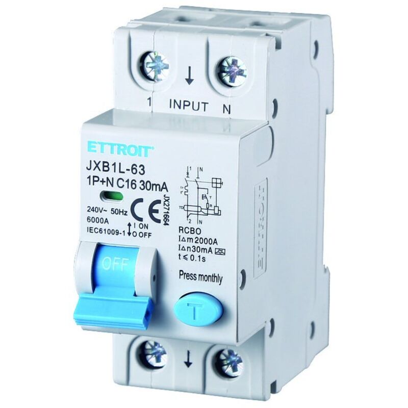 foto del prodotto interruttore magnetotermico differenziale tipo a 1p n 16a 6ka 30ma 220v occupa 2 moduli din