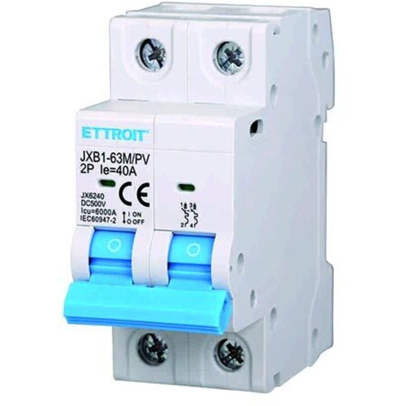 foto del prodotto interruttore magnetotermico fotovoltaico 2p dc 500v 40a 6ka occupa 2 moduli din ettroit jx6240