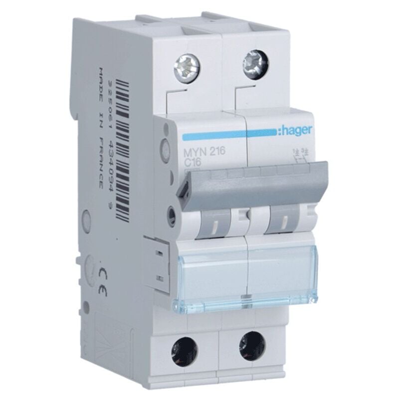 foto del prodotto interruttore magnetotermico hager 2p 16a 4,5ka c 2 moduli myn216