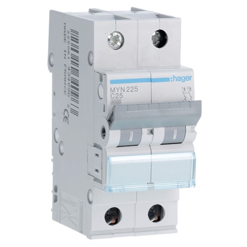foto del prodotto interruttore magnetotermico hager 2p 25a 4,5ka c 2 moduli myn225