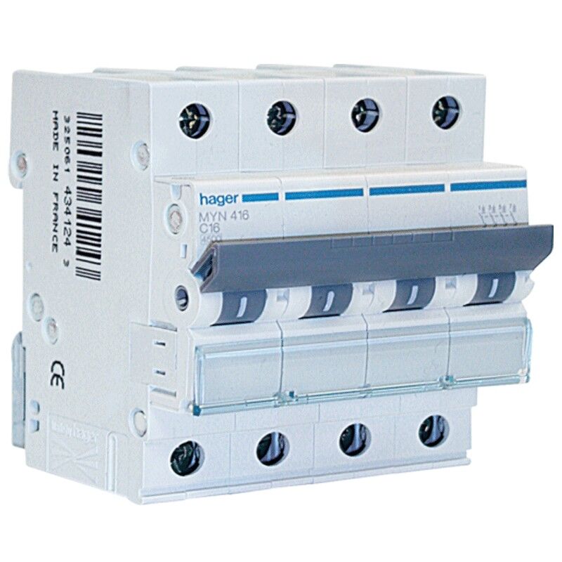 foto del prodotto interruttore magnetotermico hager 4p 16a 4,5ka c 4 moduli myn416