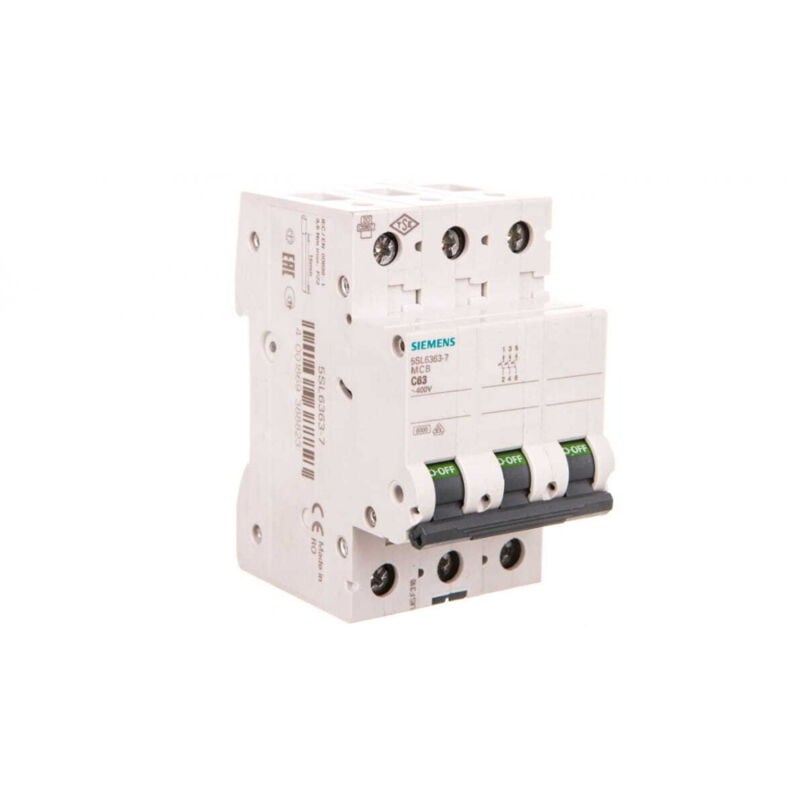 foto del prodotto interruttore magnetotermico modulare 6ka 3 poli 63a 5sl6363 7bb siemens