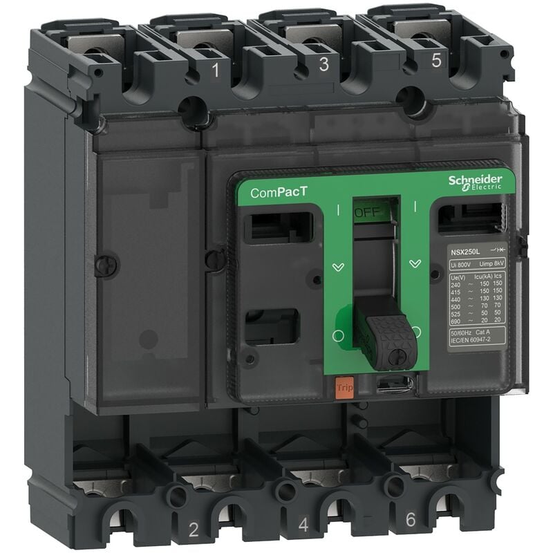 foto del prodotto interruttore magnetotermico scatolato base 4 poli 250a 25ka 415vac compact nsx250b schneider c25b4