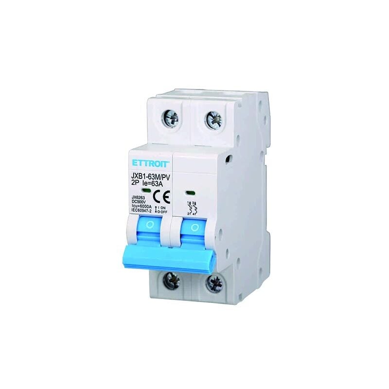 foto del prodotto interruttore megnetotermico fotovoltaico per barra din 2 moduli dc 63a 6ka 500v 2p ettroit