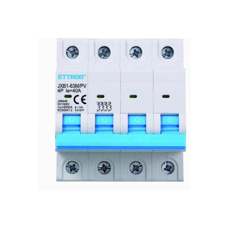 foto del prodotto interruttore megnetotermico fotovoltaico per barra din 4 moduli dc 40a 6ka 1000v 4p ettroit