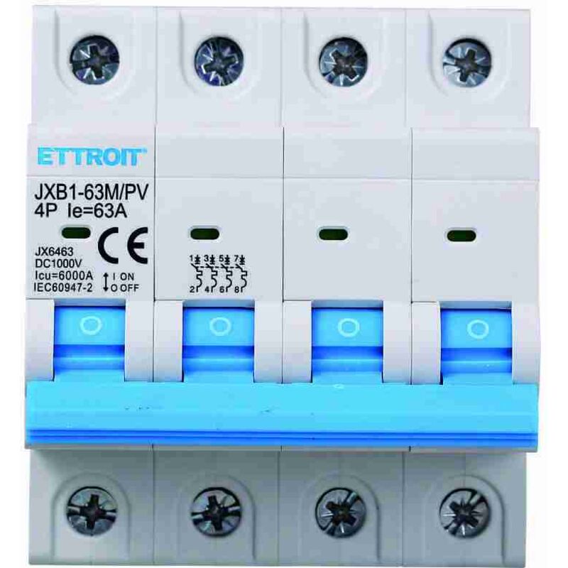 foto del prodotto interruttore megnetotermico fotovoltaico per barra din 4 moduli dc 63a 6ka 1000v 4p - ettroit