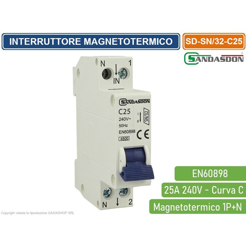 foto del prodotto interruttore megnetotermico per barra din 1 modulo 1p n 240v curva c 4.5ka 25a sandasdon
