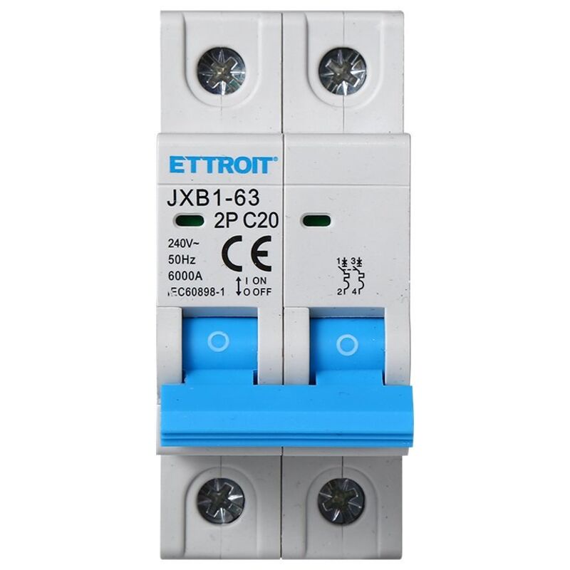 foto del prodotto interruttore megnetotermico per barra din 2 moduli 2p 240v curva c 6ka 20a - ettroit