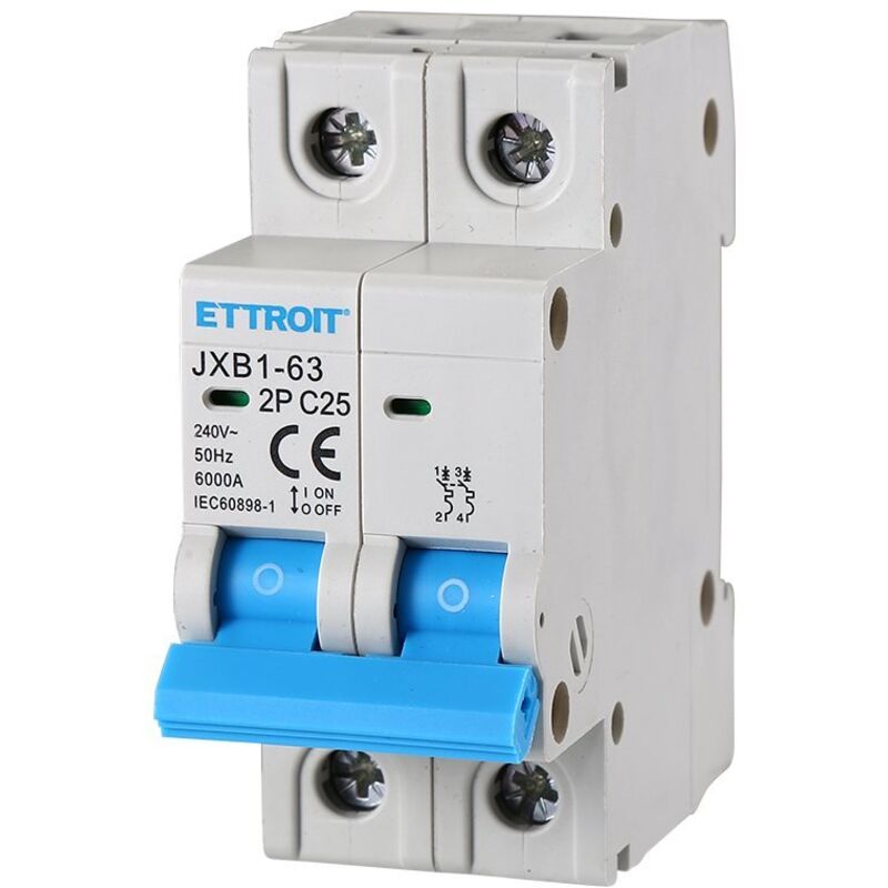 foto del prodotto interruttore megnetotermico per barra din 2 moduli 2p 240v curva c 6ka 25a - ettroit