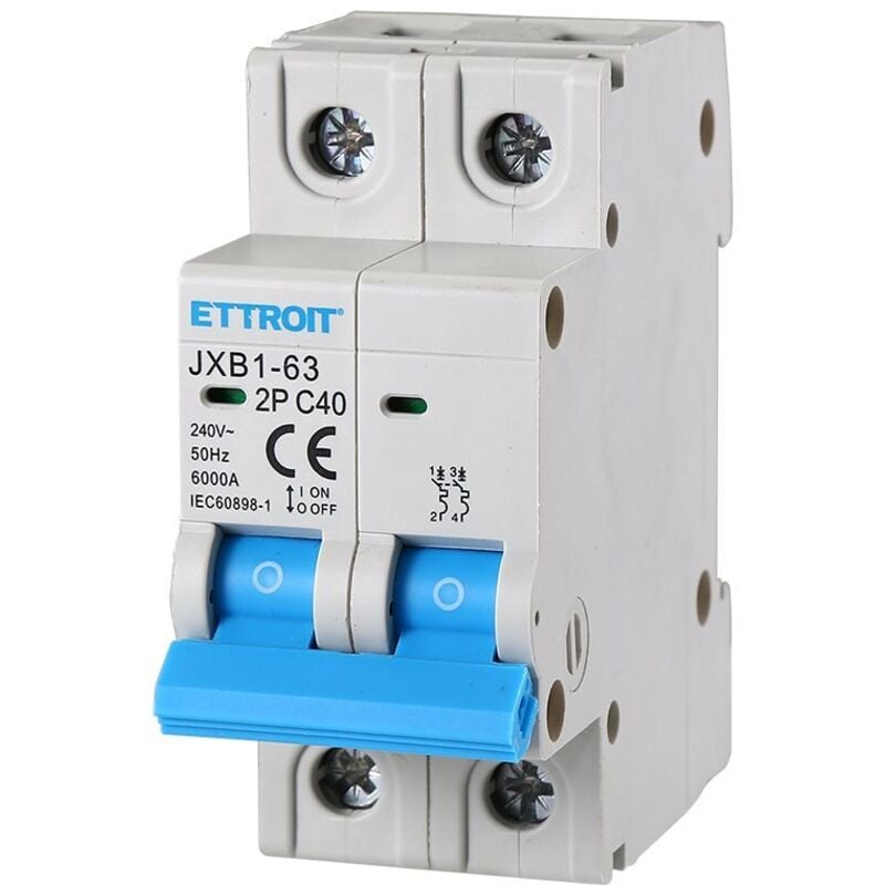 foto del prodotto interruttore megnetotermico per barra din 2 moduli 2p 240v curva c 6ka 40a - ettroit