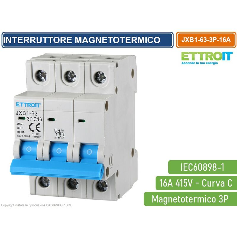 foto del prodotto interruttore megnetotermico per barra din 3 moduli 3p 415v curva c 6ka 16a ettroit