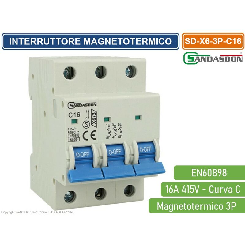 foto del prodotto interruttore megnetotermico per barra din 3 moduli 3p 415v curva c 6ka 16a sandasdon