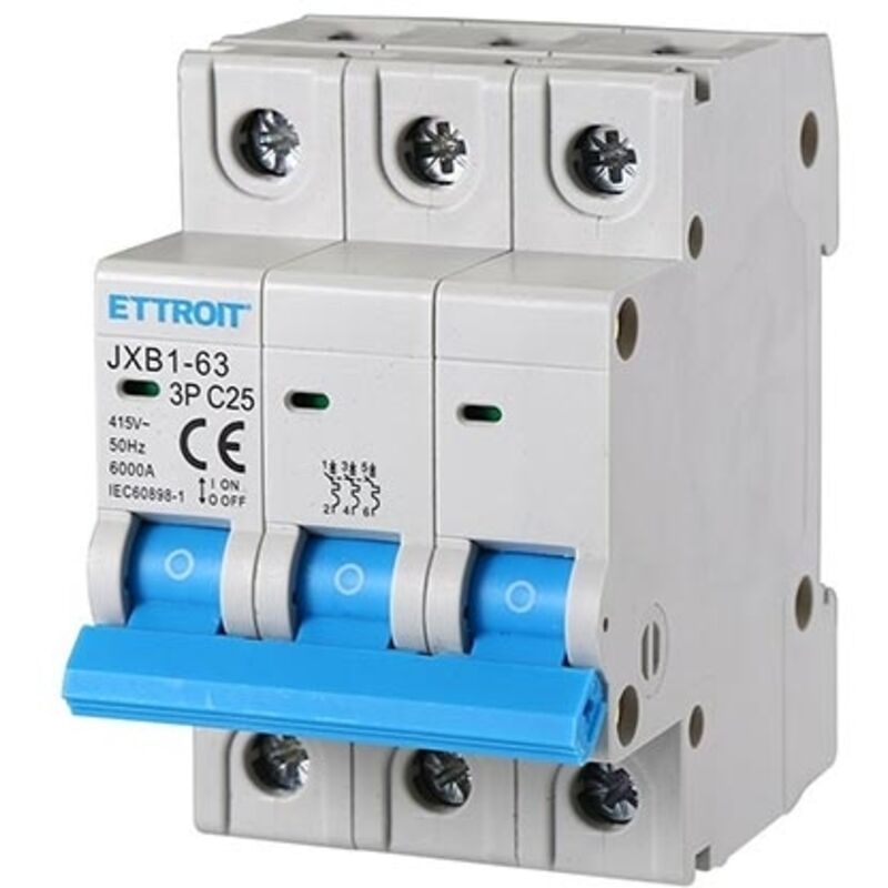 foto del prodotto interruttore megnetotermico per barra din 3 moduli 3p 415v curva c 6ka 25a - ettroit