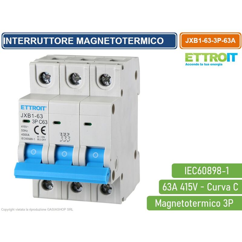 foto del prodotto interruttore megnetotermico per barra din 3 moduli 3p 415v curva c 6ka 63a ettroit
