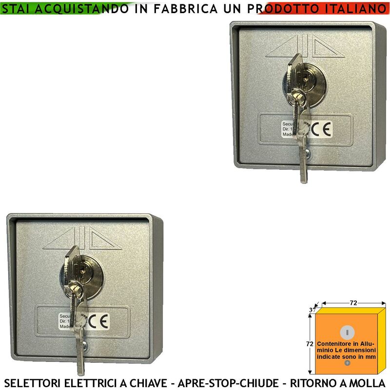 foto del prodotto interruttore o selettore in alluminio ritorno a molla 2 pezzi 4 chiavi stesso codice 3 posizioni apre stop chiude contatti 15 a isolamento 250 v da