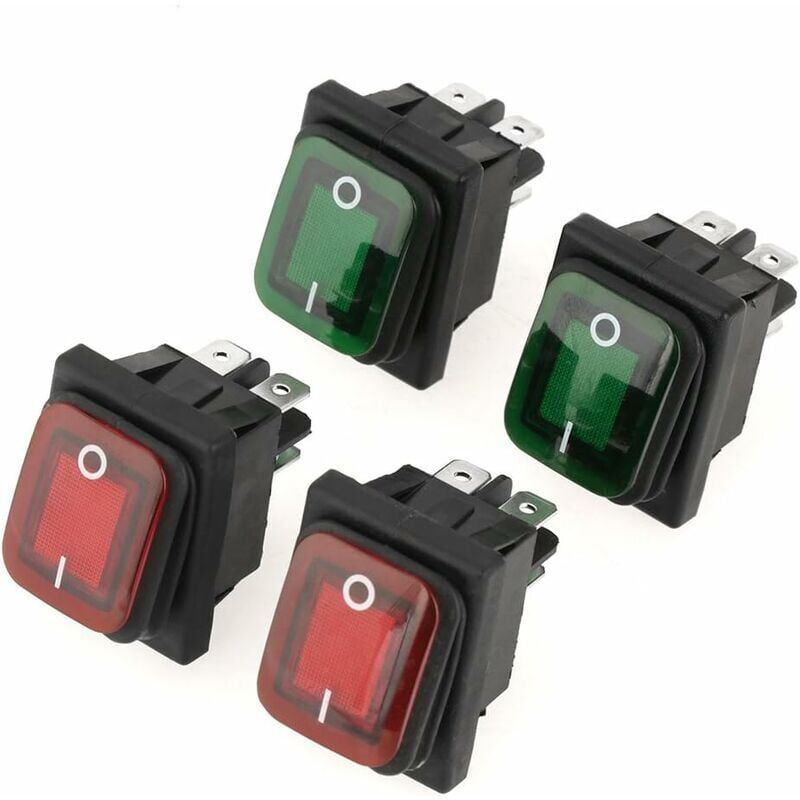 foto del prodotto interruttore on off a 4 pin parti set commutatore nero impermeabile lampada a 2 posizioni rosso verde