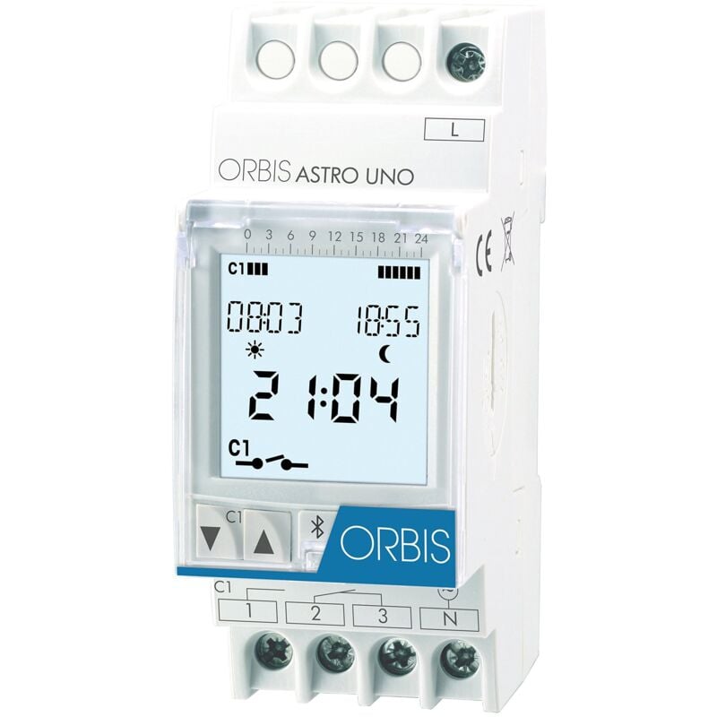 foto del prodotto interruttore orario digitale orbis astro uno 2 moduli din giornaliero settimanale - ob178112